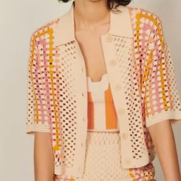 Revolve House Of Harlow 1960 Crochet Knit Two-Piece Set in Cream and Pink, Sz Sm - Picture 10 of 12